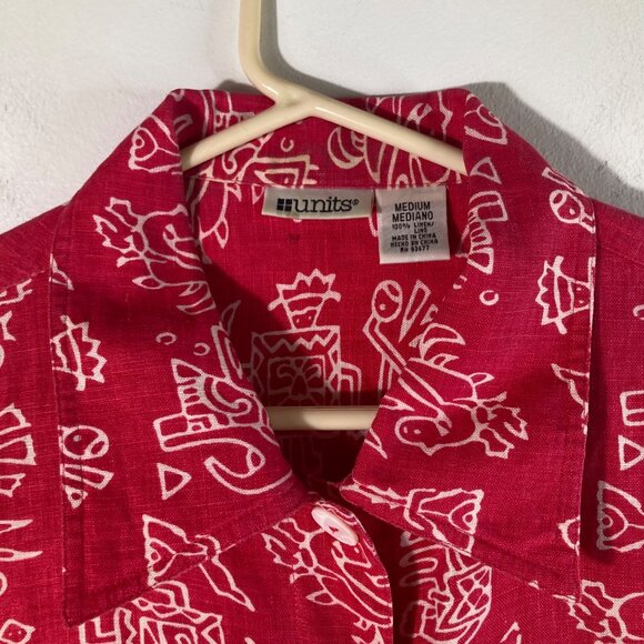 Womens Units Tribal Linen Button Shirt Jacket Red White M Linen - Picture 4 of 9